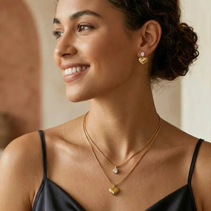 Brynn Crystal Heart Stud Earrings| Waterproof 18k Gold