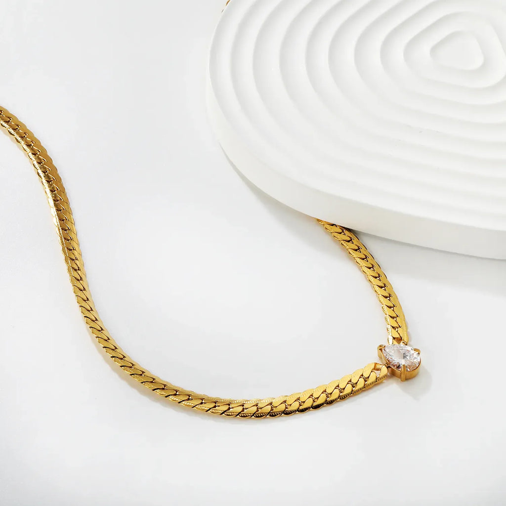 Alison Pear Cut Solitaire Necklace | Waterproof 18k Gold