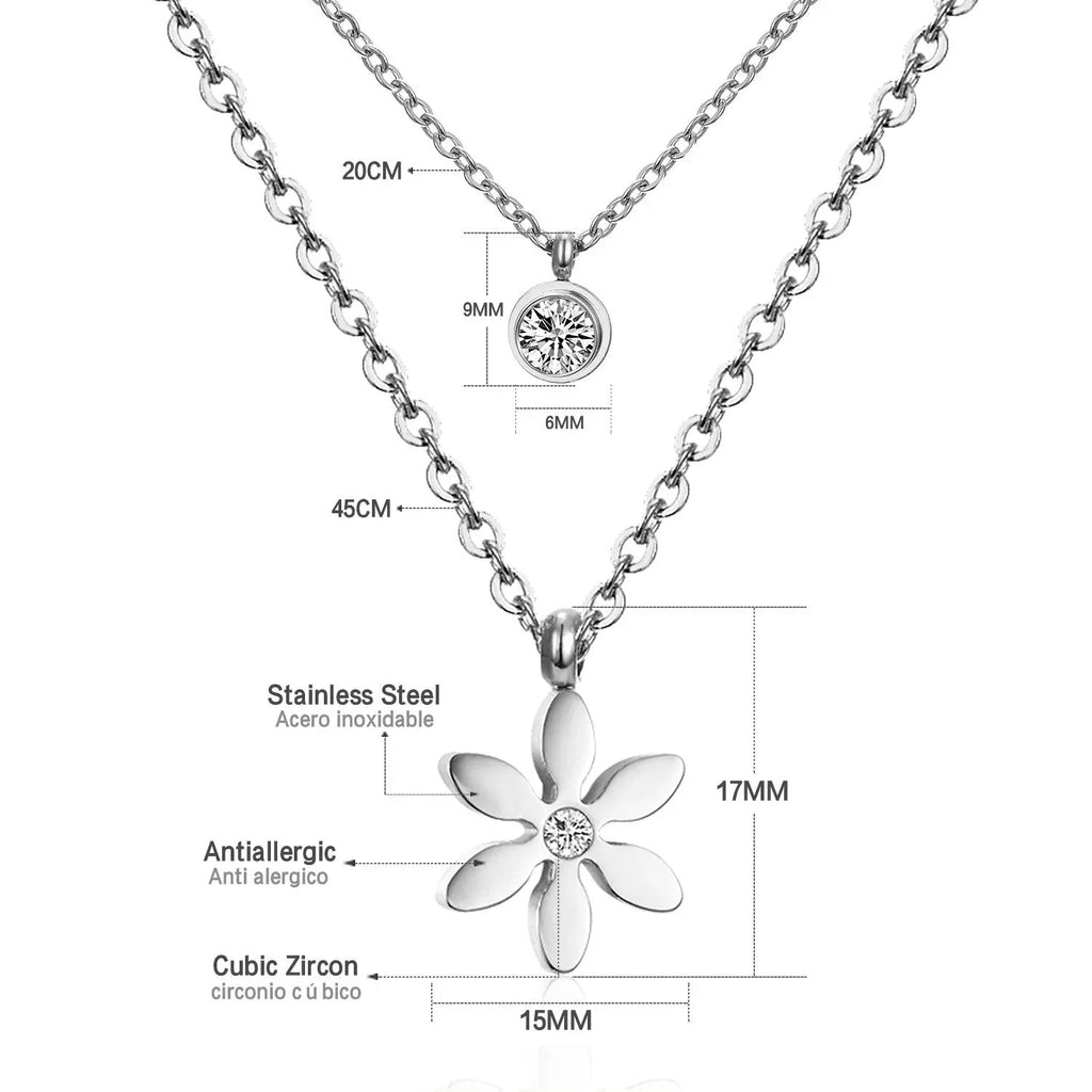 Flora Bloom & Stone Necklace | Waterproof 18k Gold & Silver