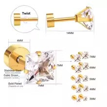 Softwave Square Brilliant CZ Flat Back Studs - Gold & Silver