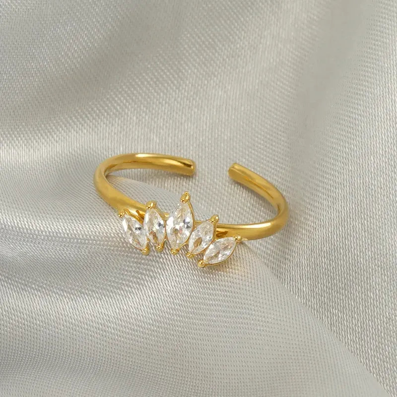 Arabella Marquise-Cut Crown Open Ring | Waterproof 18k Gold