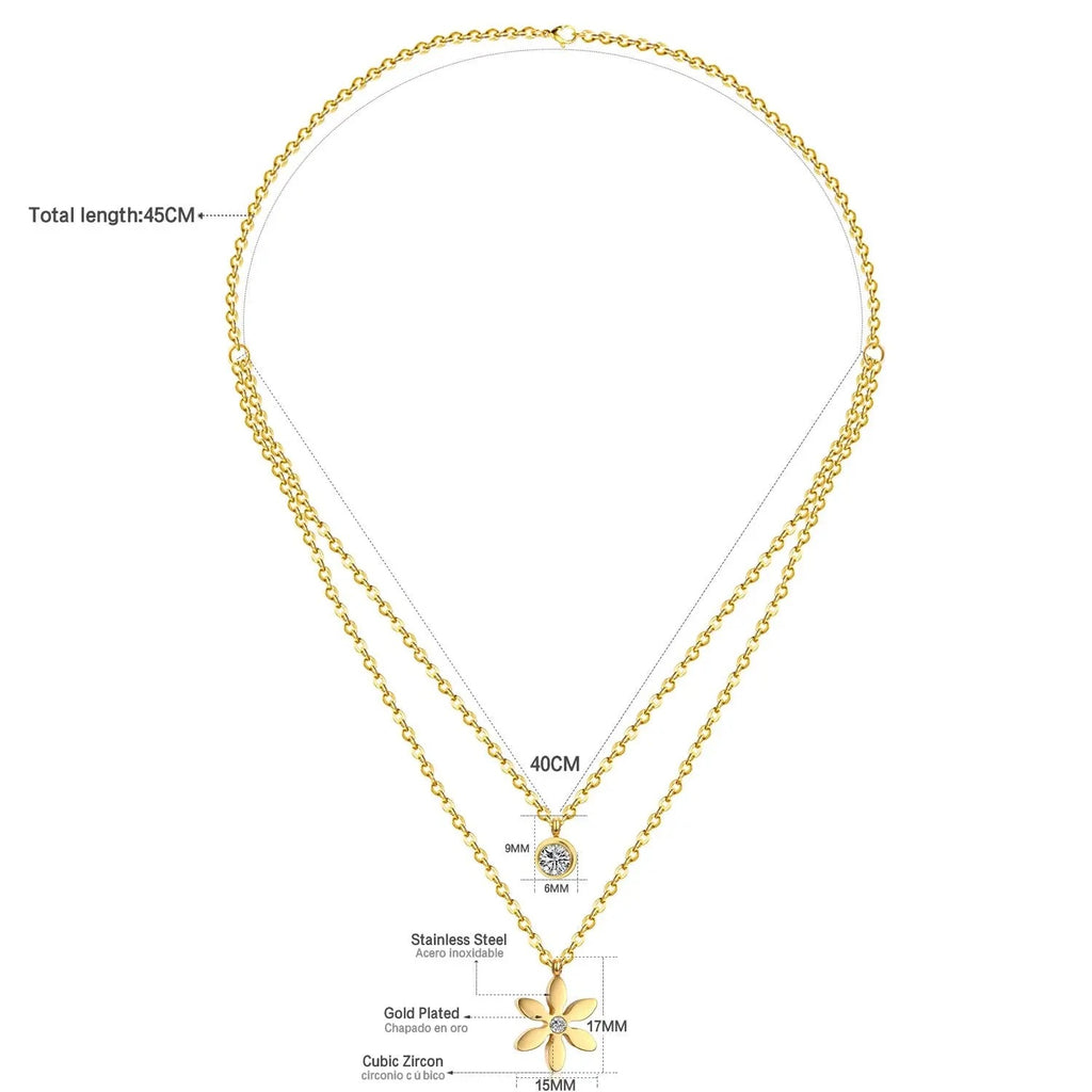 Flora Bloom & Stone Necklace | Waterproof 18k Gold & Silver