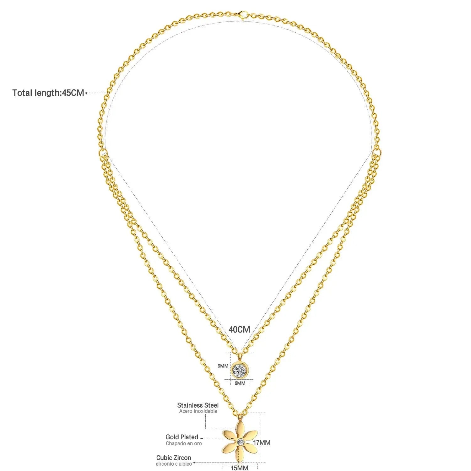 Flora Bloom & Stone Necklace | Waterproof 18k Gold & Silver