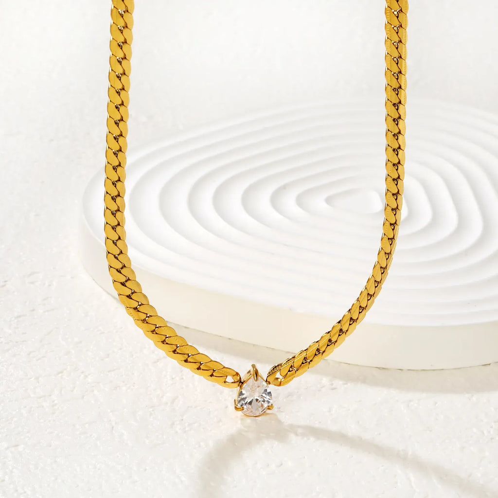 Alison Pear Cut Solitaire Necklace | Waterproof 18k Gold