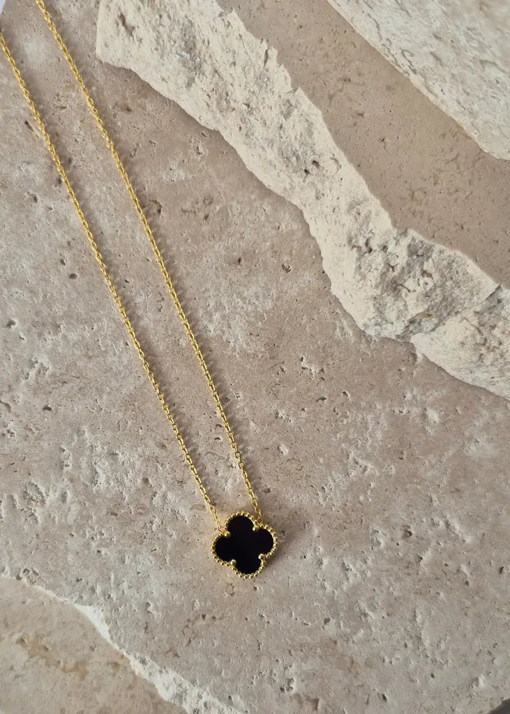 Alora Four-Leaf Black Clover Necklace | Waterproof 18k Gold