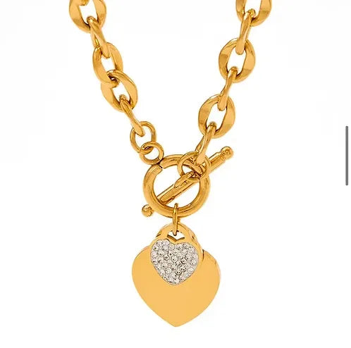 Elysia T-Bar Heart Charm Necklace | Waterproof 18k Gold