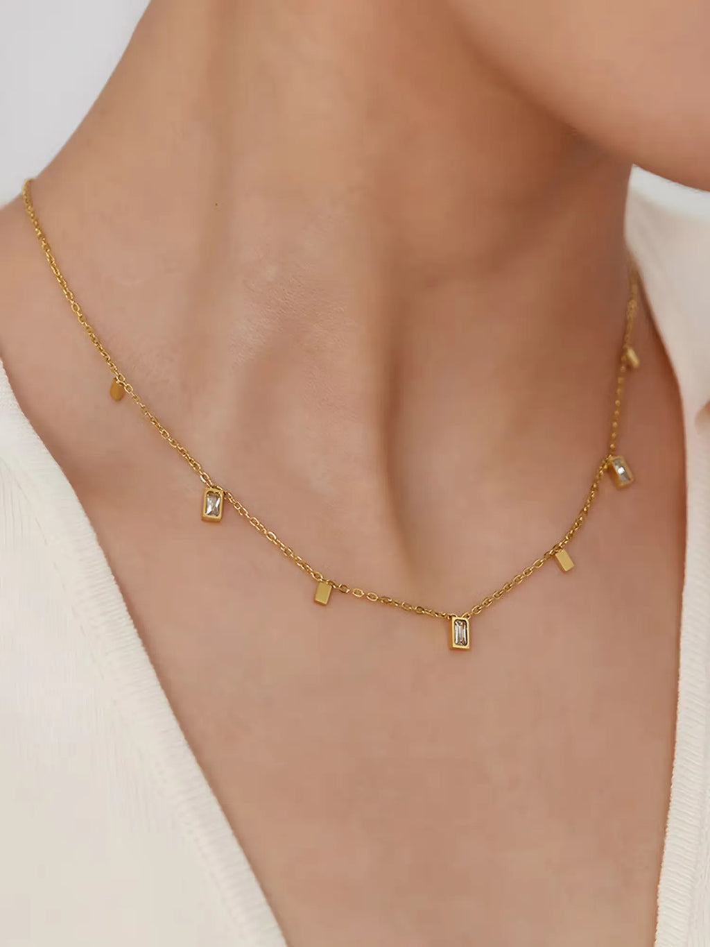 Blosom Baguette Charm Necklace | Waterproof 18k Gold