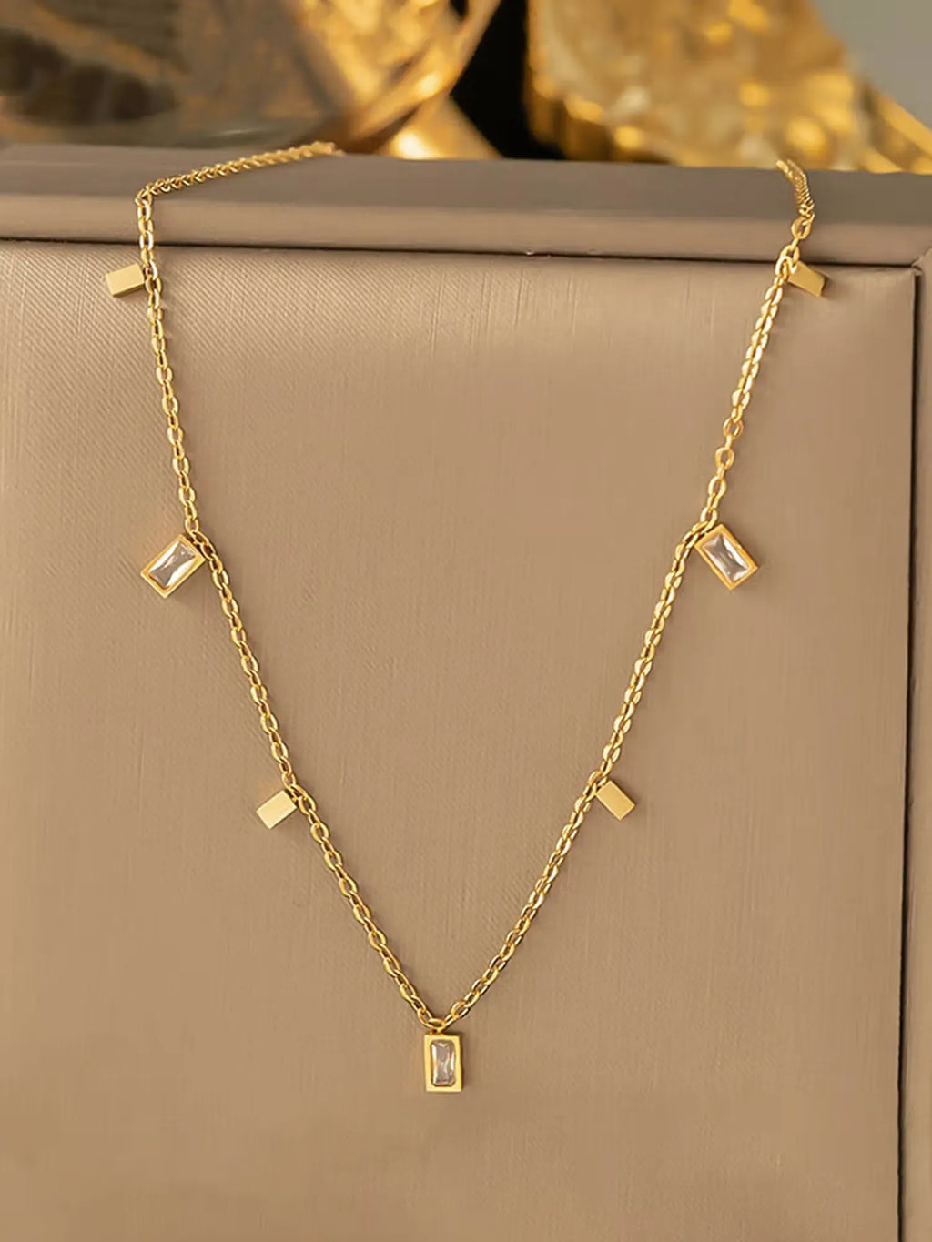 Blosom Baguette Charm Necklace | Waterproof 18k Gold