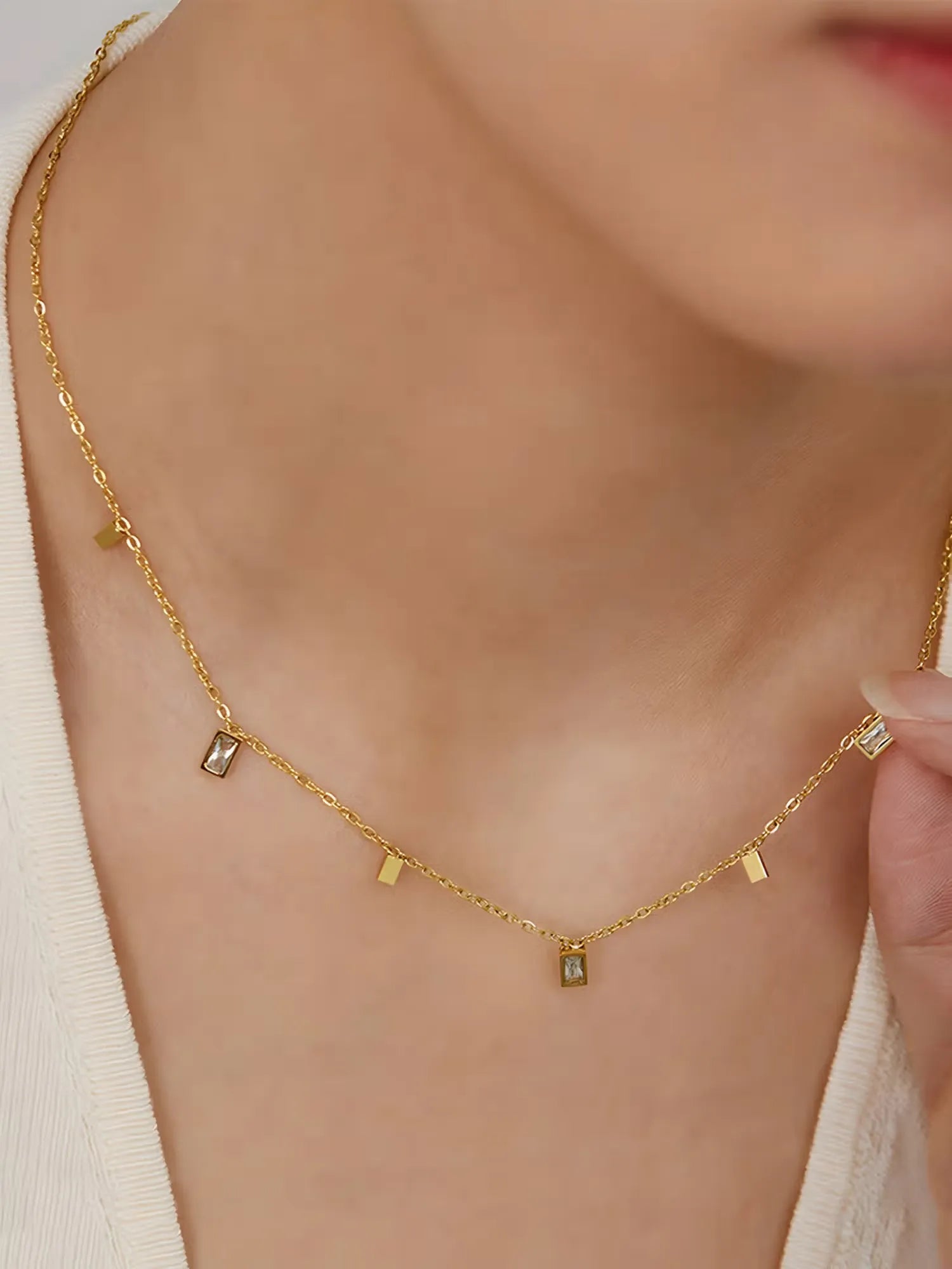 Blosom Baguette Charm Necklace | Waterproof 18k Gold