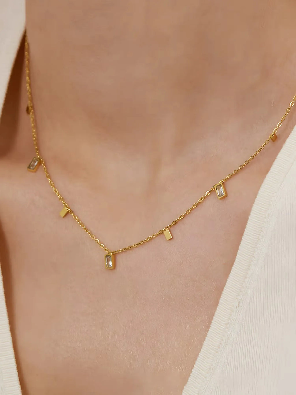 Blosom Baguette Charm Necklace | Waterproof 18k Gold