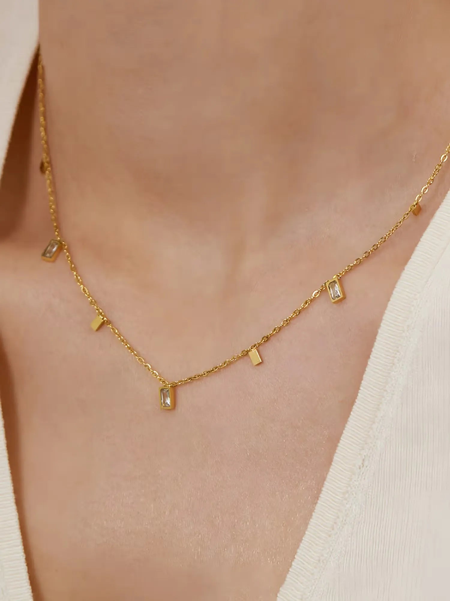 Blosom Baguette Charm Necklace | Waterproof 18k Gold