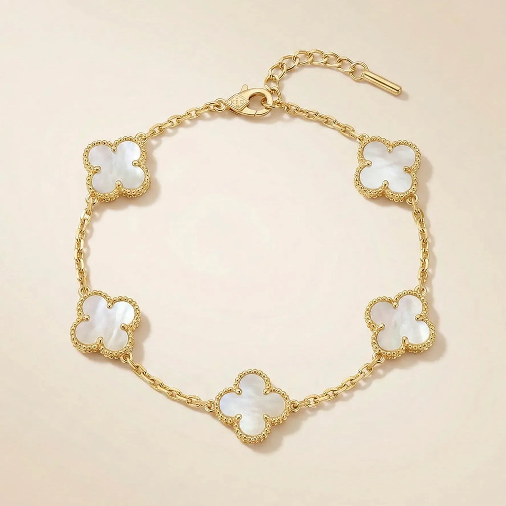 Alora Four-Leaf White Clover Bracelet | Waterproof 18k Gold
