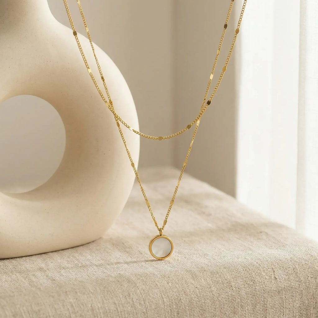 Doveo Shell Double Layer Necklace | Waterproof 18k Gold