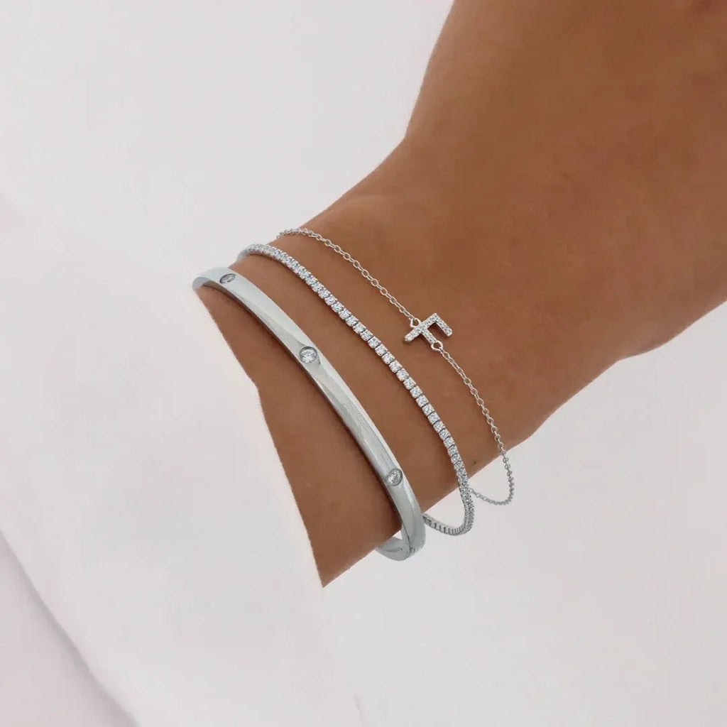 Dea Diamond Hinged Bangle Bracelet | Waterproof 18k Gold & Silver