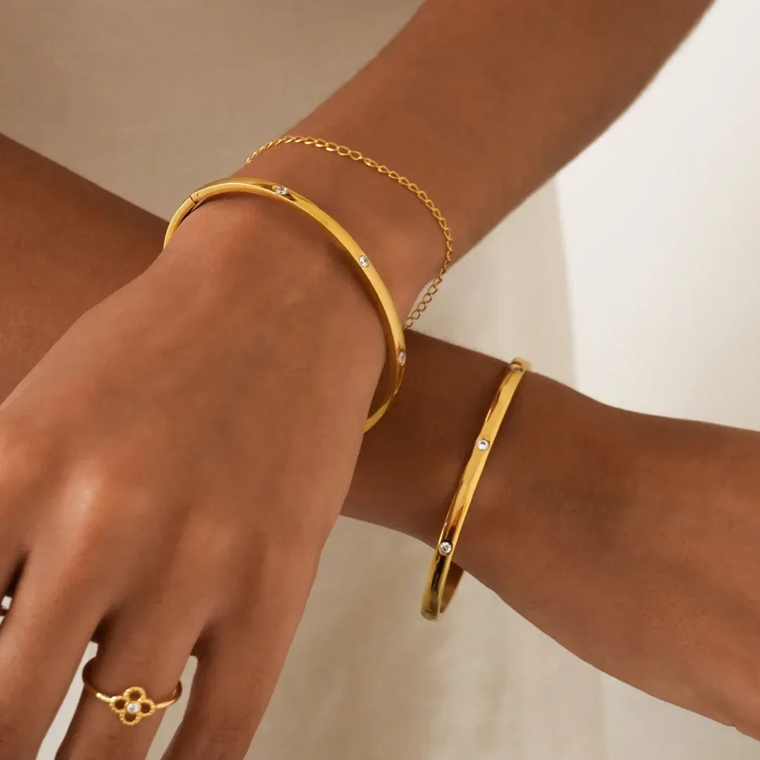 Dea Diamond Hinged Bangle Bracelet | Waterproof 18k Gold & Silver
