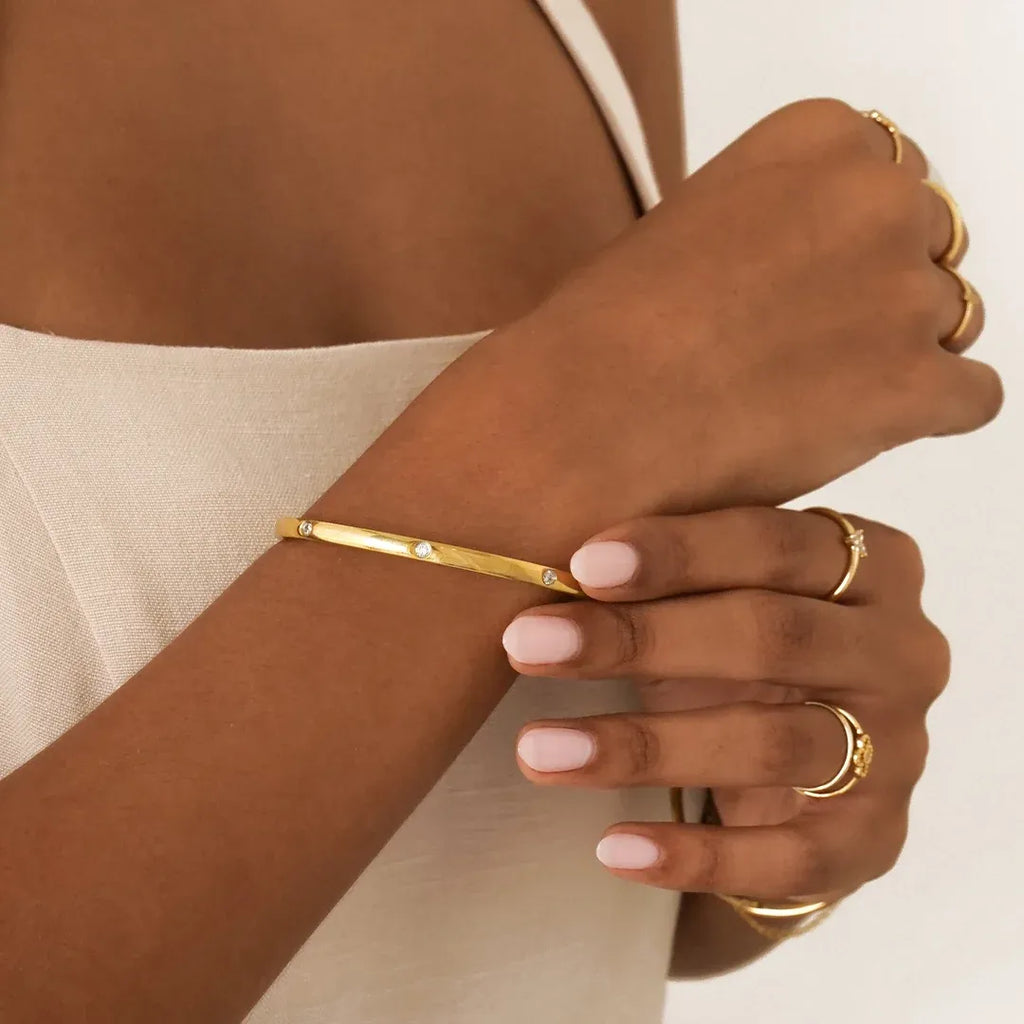 Dea Diamond Hinged Bangle Bracelet | Waterproof 18k Gold & Silver