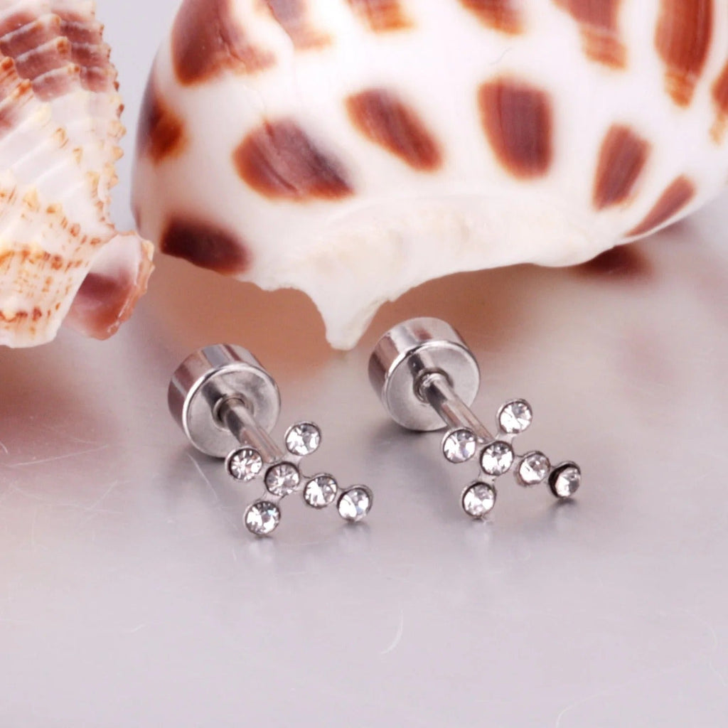 Camila CZ Cross Flat Back Studs