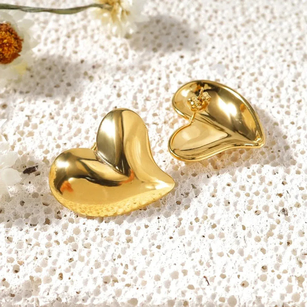 Chrysie Heart Stud Earrings | Waterproof 18k Gold