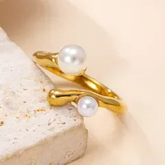 Apol Pearl Wrap Adjustable Ring | Waterproof 18k Gold