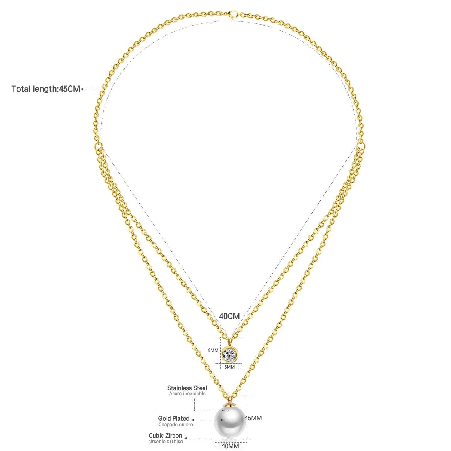 Florence Double Pearl Necklace | Waterproof 18k Gold