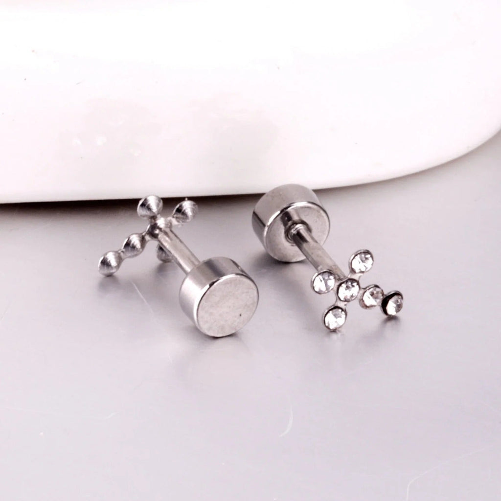 Camila CZ Cross Flat Back Studs