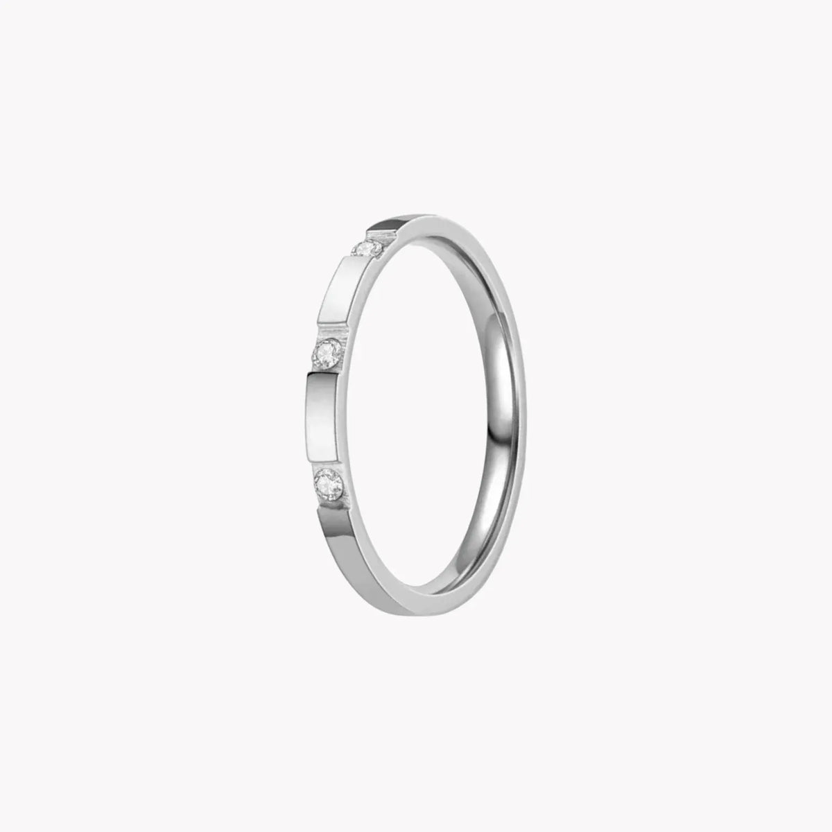 Mahi 3 Stone 2MM Band Ring | Waterproof Silver