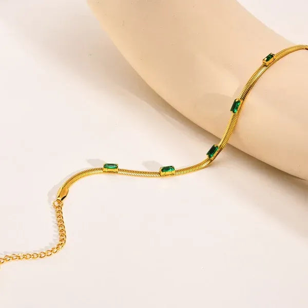 Evelis Emerald Baguette Station Snake Chain Bracelet | Waterproof 18k Gold