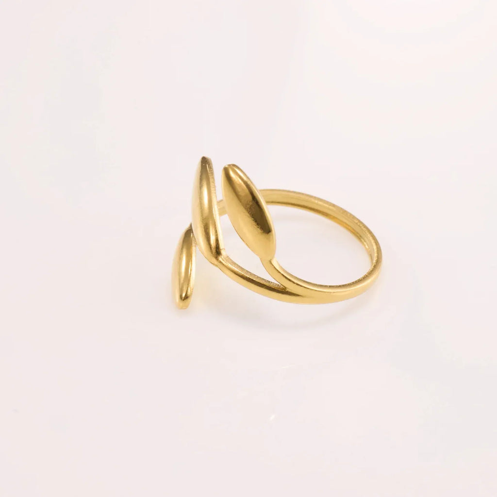 Alina 3 Leaves Open Ring | Waterproof 18k Gold