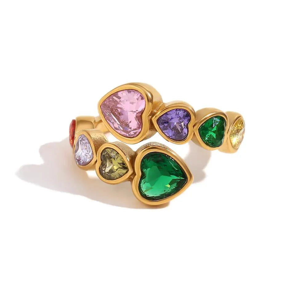 Ariana Rainbow Hearts Wrap Adjustable Ring | Waterproof 18k Gold