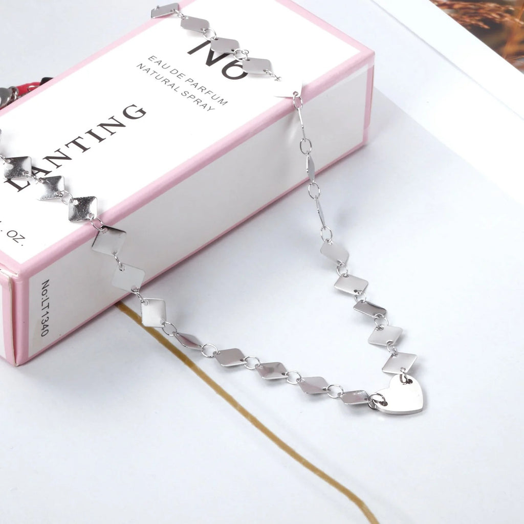 Fern Diamond Link Heart Pendant Necklace | Waterproof 18k Gold & Silver Steel