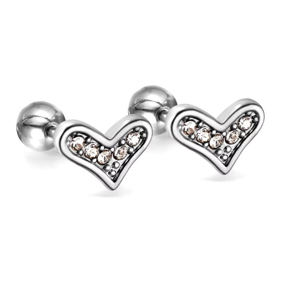 Eclipse CZ Heart Flat Back Studs - Gold & Silver