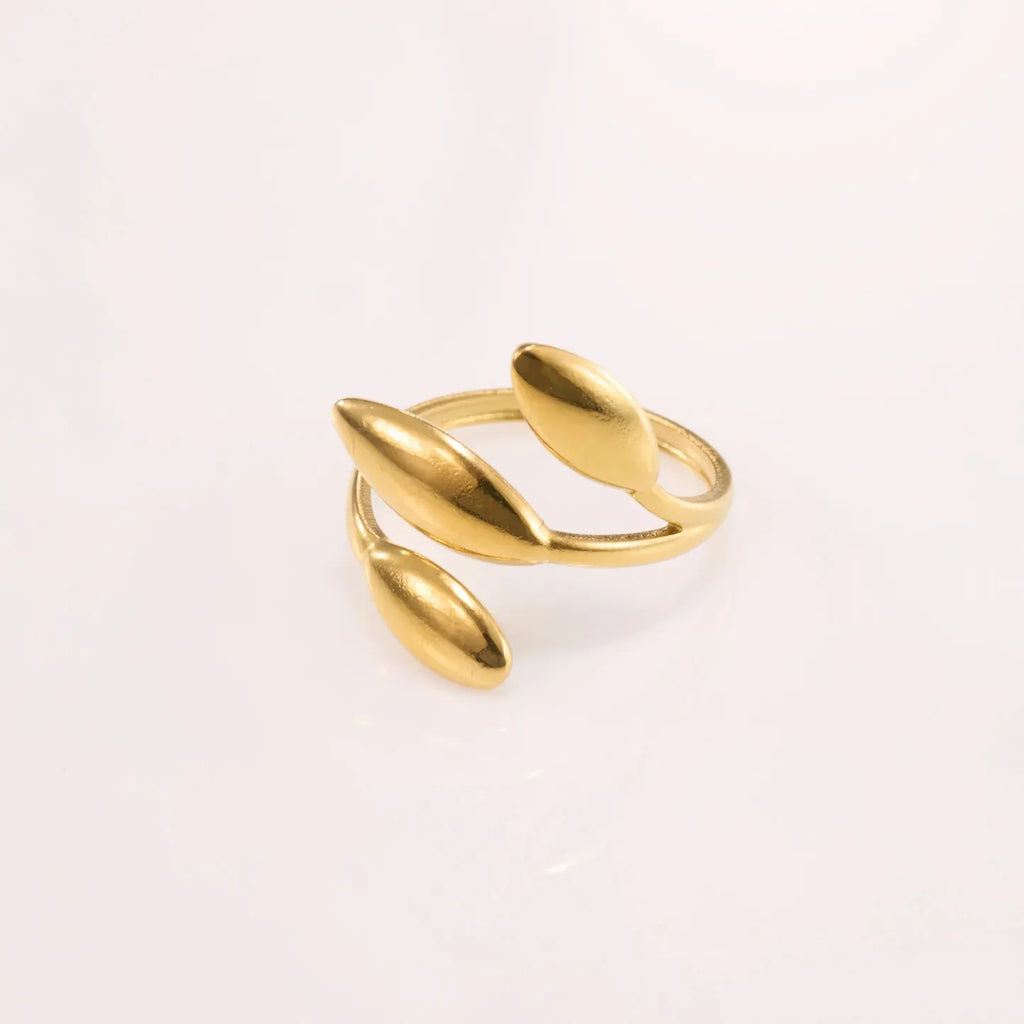 Alina 3 Leaves Open Ring | Waterproof 18k Gold