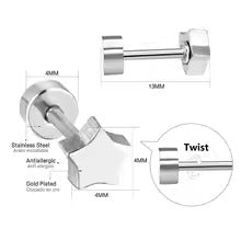 Amber Star Secure Screw-Back Studs suitable for lobe, helix & multiple ear piercings