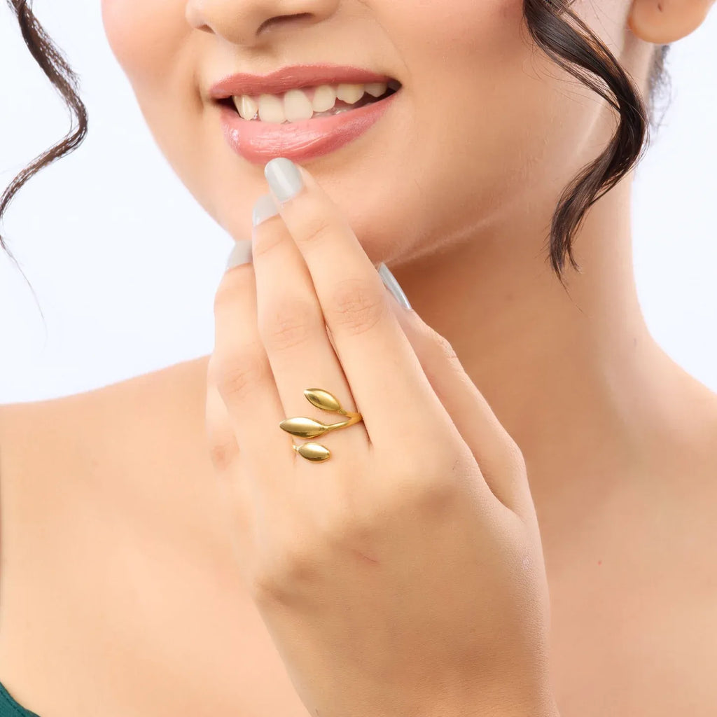 Alina 3 Leaves Open Ring | Waterproof 18k Gold