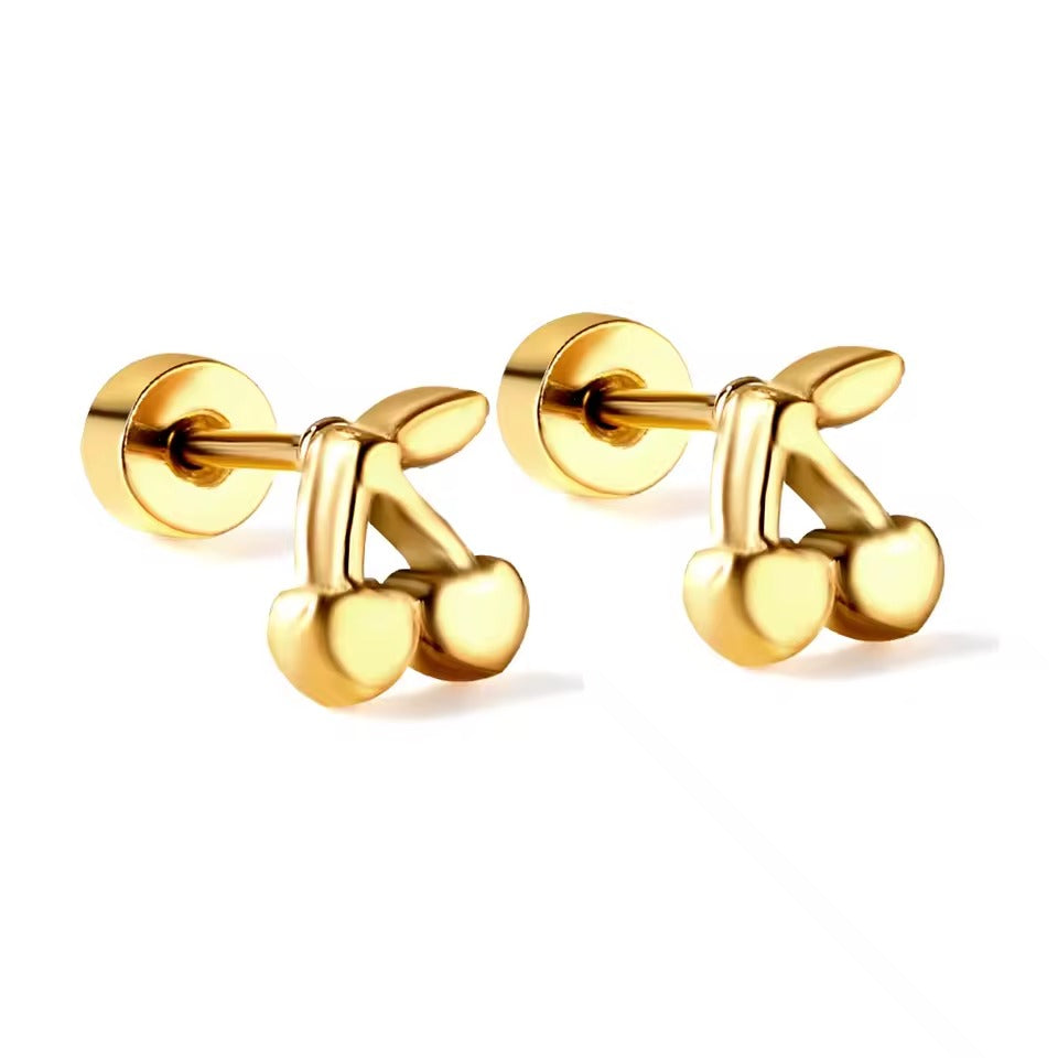 Plume Sweet Cherries Flat Back Studs - Gold & Silver