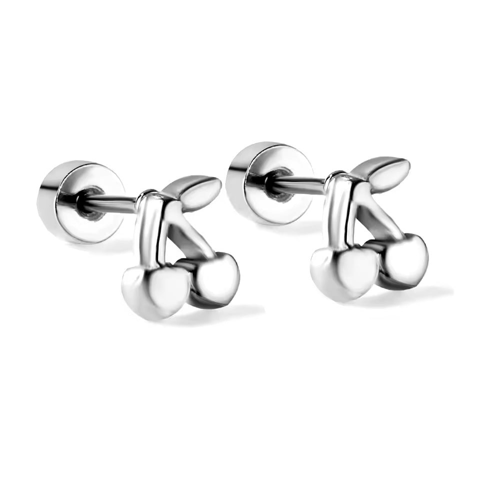 Plume Sweet Cherries Flat Back Studs - Gold & Silver