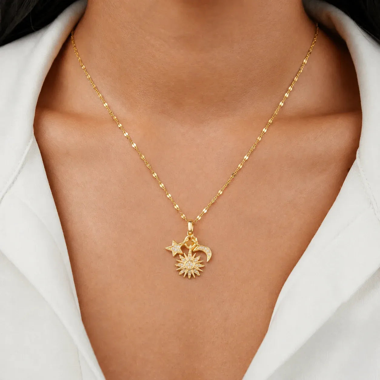 Alvilda Celestial Charm Necklace | Waterproof 18k Gold