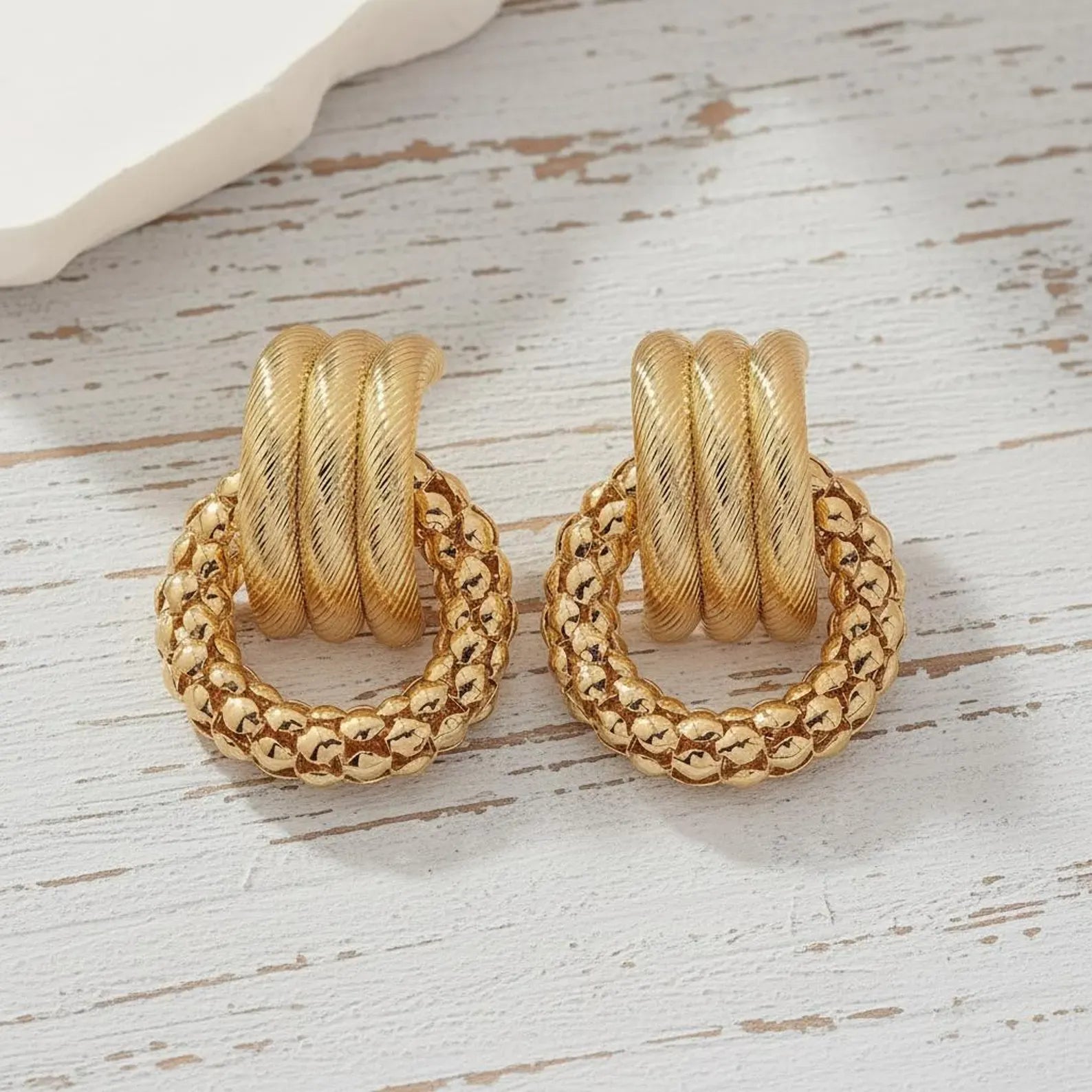 Beatrice Textured Stud Earrings | Waterproof 18k Gold