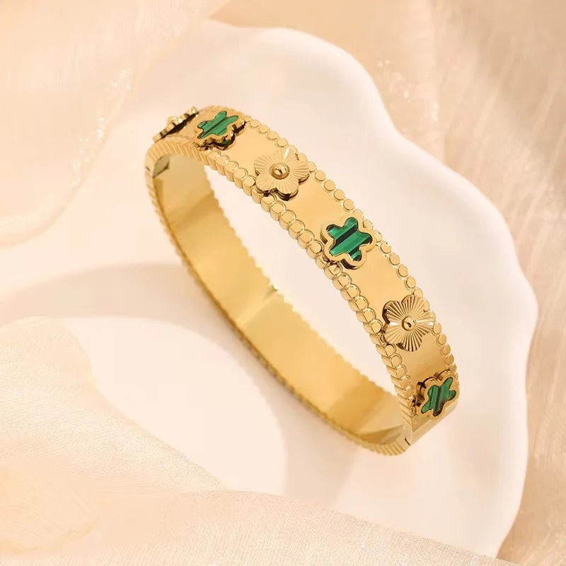 Ciara Green Clover Hinged Bangle Bracelet