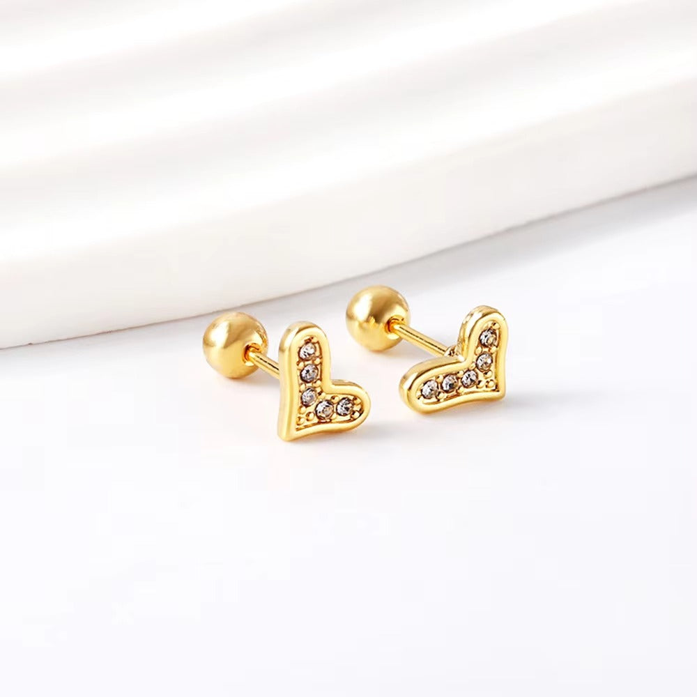 Eclipse CZ Heart Flat Back Studs - Gold & Silver