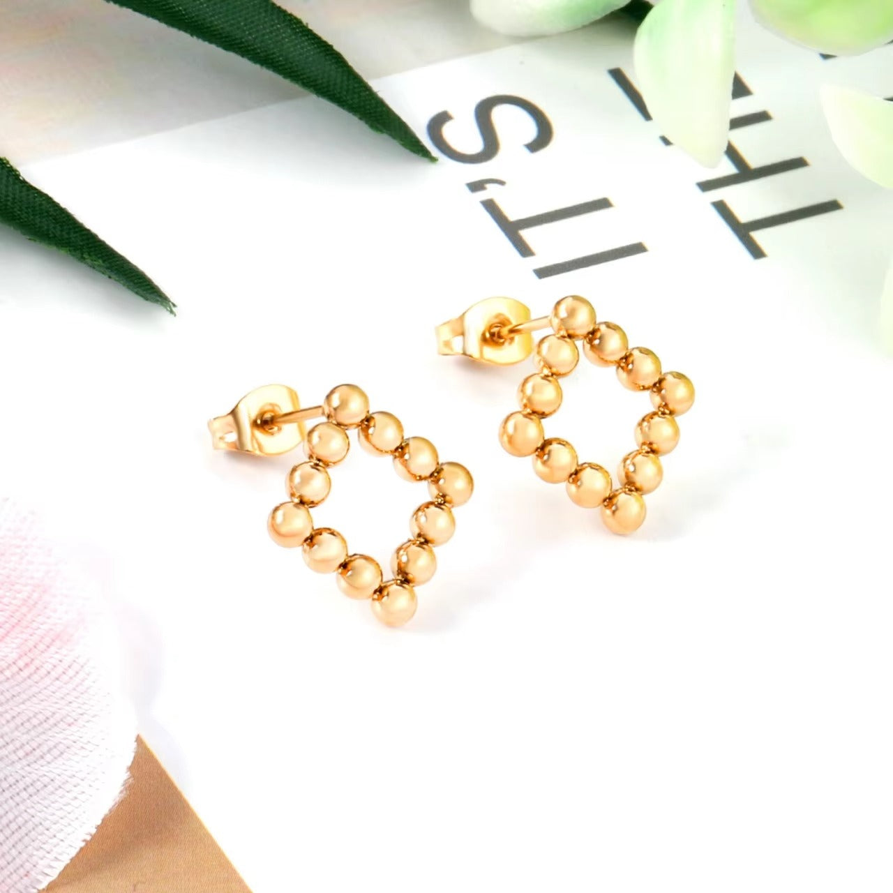 Joana Beaded Geometric Studs | Waterproof 18k Gold & Silver