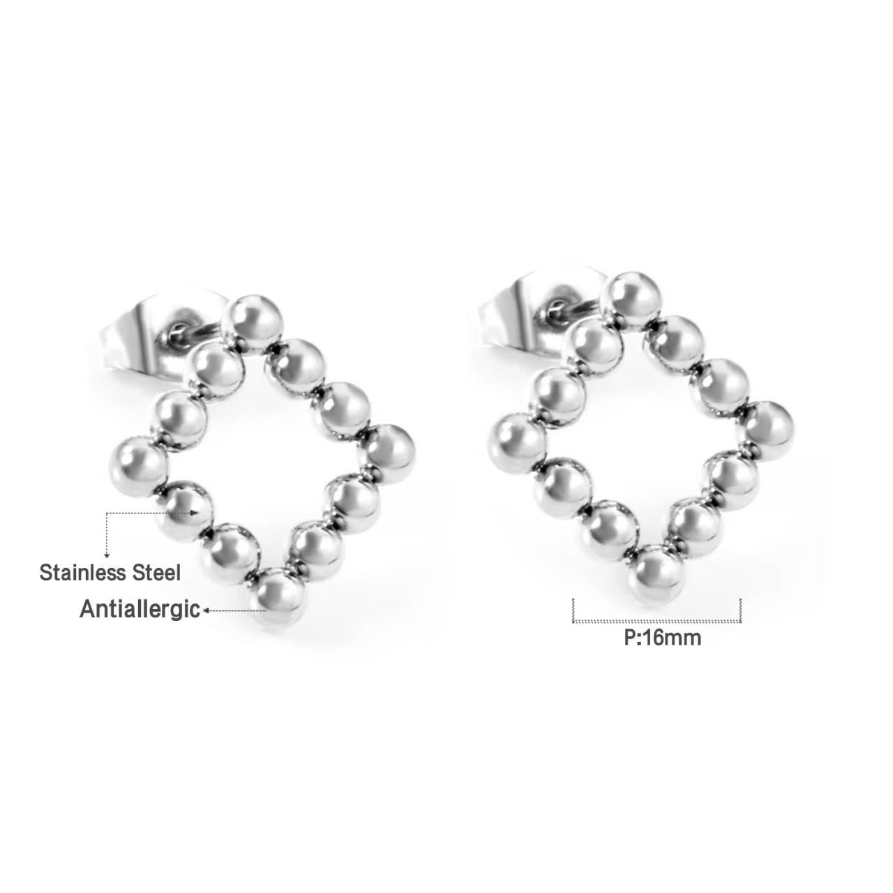 Joana Beaded Geometric Studs | Waterproof 18k Gold & Silver