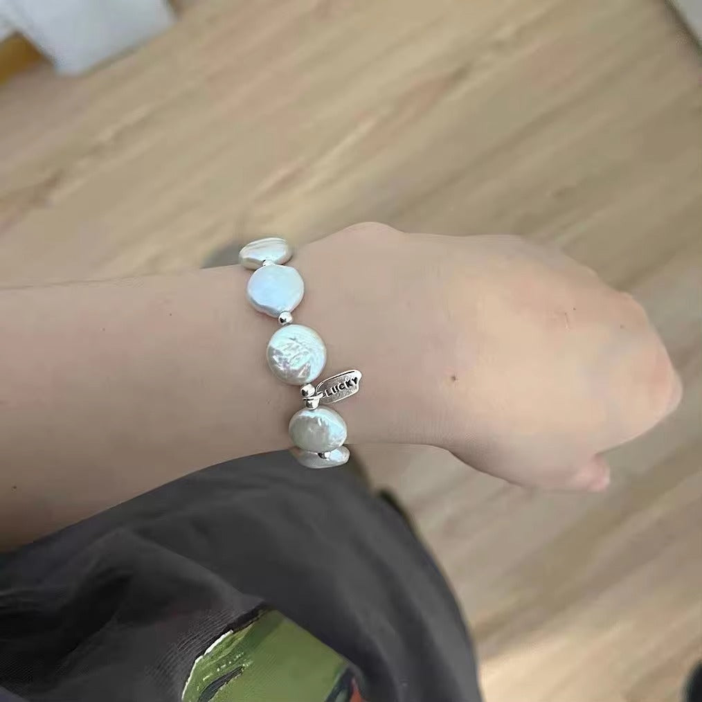 Imogen White Coin Pearls Bracelet | Waterproof Silver Steel