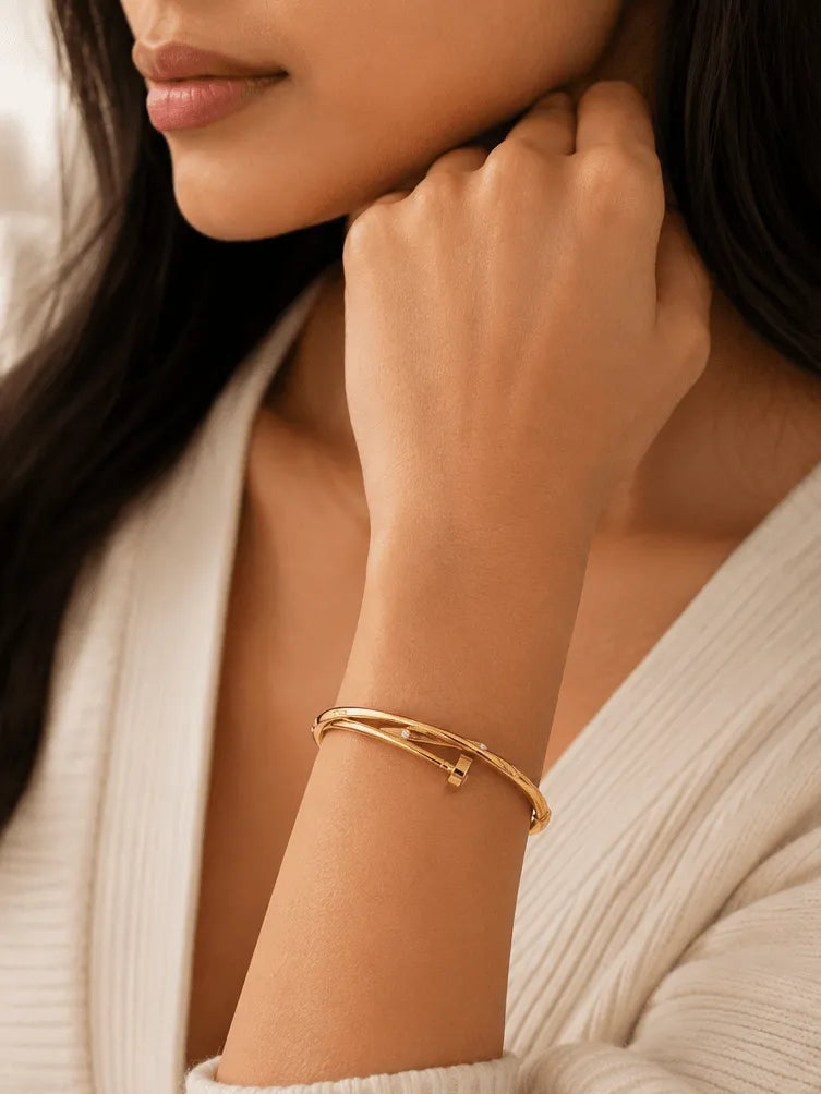 Kiki Crystal Nail Hinged Bangle Bracelet | Waterproof 18k Gold & Silver