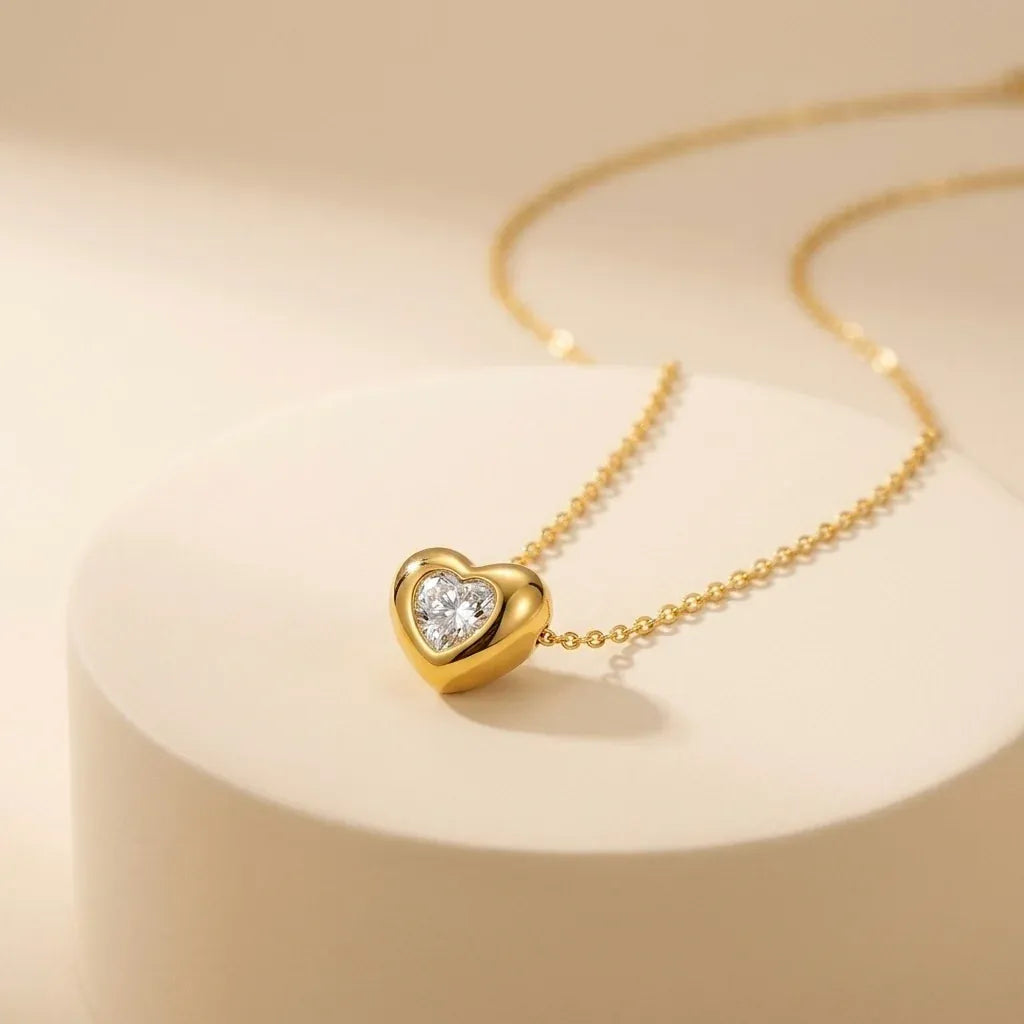 Aethel Bezel Heart Necklace | Waterproof 18k Gold