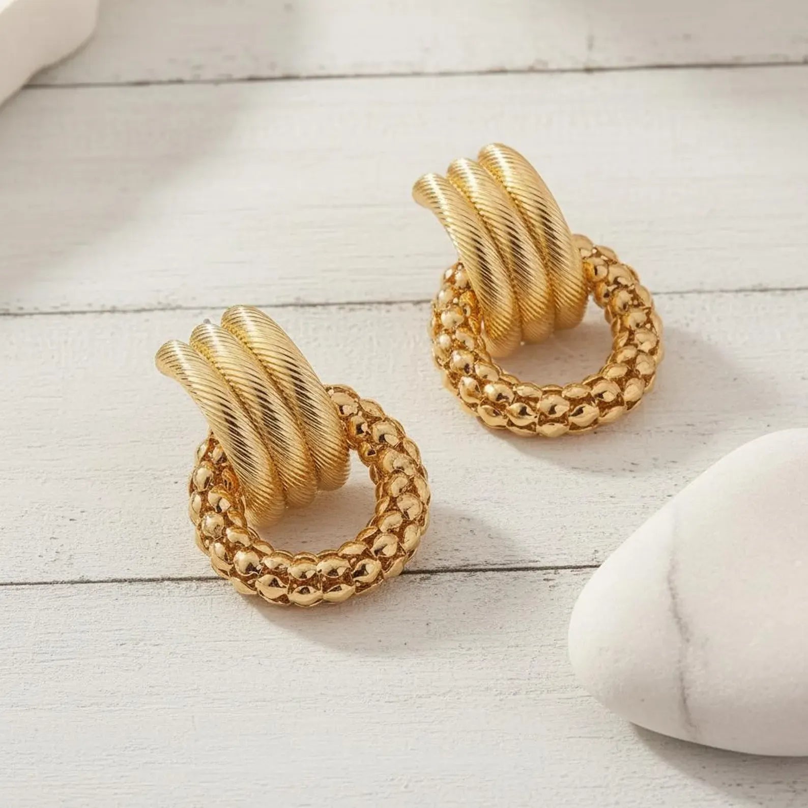 Beatrice Textured Stud Earrings | Waterproof 18k Gold
