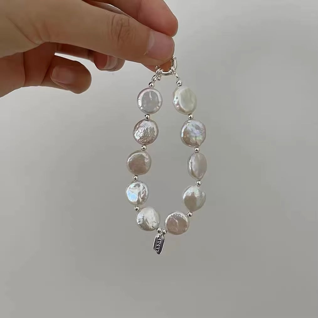 Imogen White Coin Pearls Bracelet | Waterproof Silver Steel