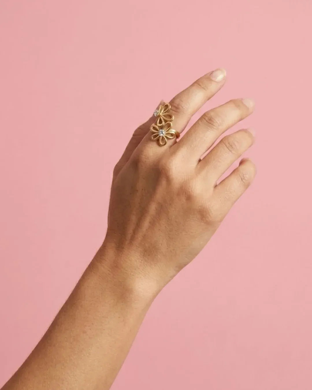Cyra CZ Flower Adjustable Ring | Waterproof 18k Gold