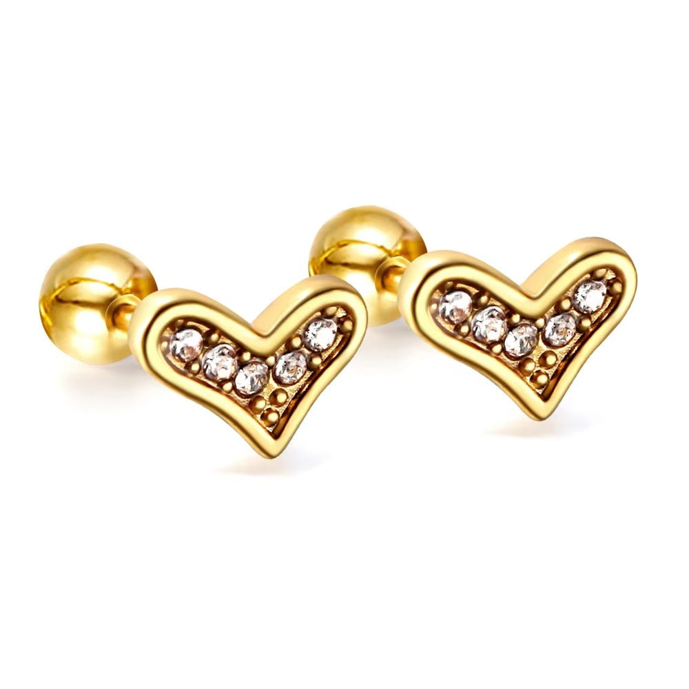 Eclipse CZ Heart Flat Back Studs - Gold & Silver