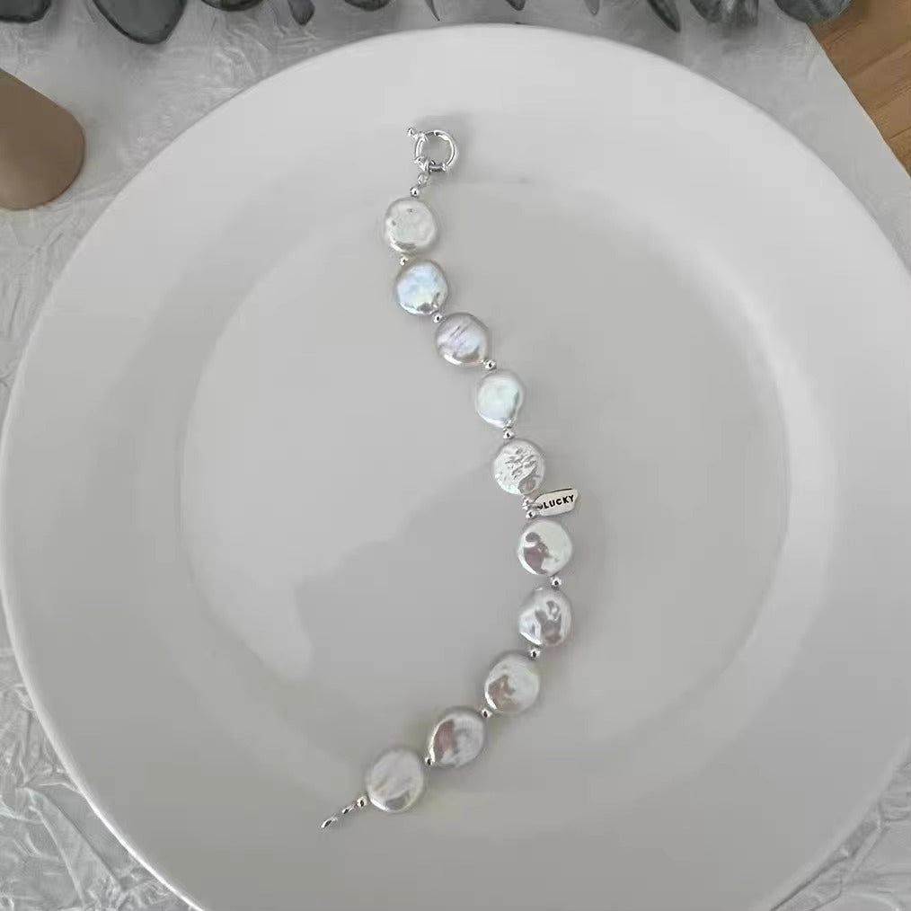 Imogen White Coin Pearls Bracelet | Waterproof Silver Steel